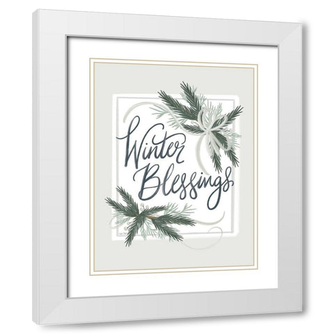 Winter Blessings White Modern Wood Framed Art Print with Double Matting by House Fenway