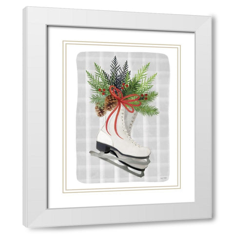 Christmas Skates White Modern Wood Framed Art Print with Double Matting by House Fenway