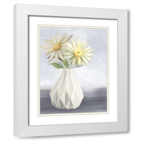 Sunny Floral Blues White Modern Wood Framed Art Print with Double Matting by House Fenway