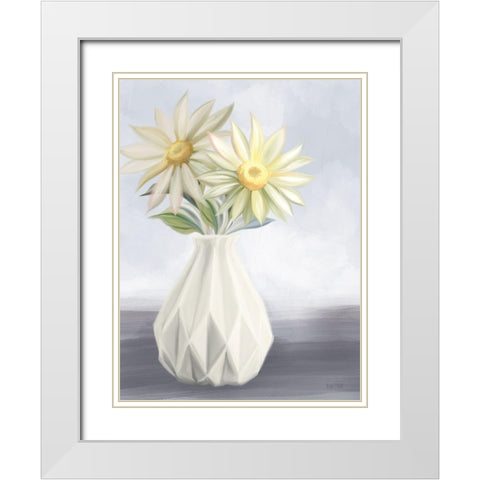 Sunny Floral Blues White Modern Wood Framed Art Print with Double Matting by House Fenway