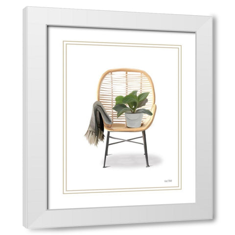 Plant Lover Boho Chair White Modern Wood Framed Art Print with Double Matting by House Fenway