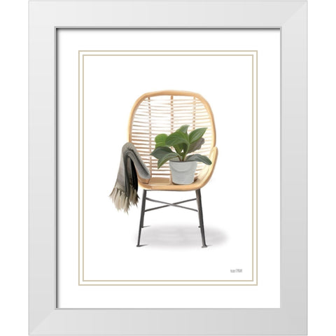 Plant Lover Boho Chair White Modern Wood Framed Art Print with Double Matting by House Fenway