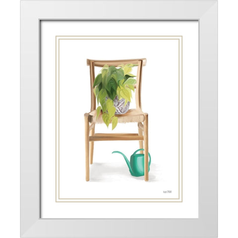 Plant Lover Wicker Chair White Modern Wood Framed Art Print with Double Matting by House Fenway