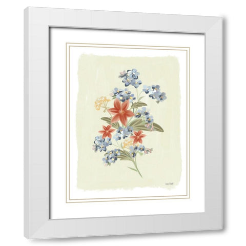 Forget Me Not Floral White Modern Wood Framed Art Print with Double Matting by House Fenway