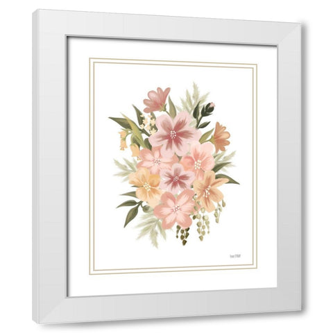 Peachy Petals White Modern Wood Framed Art Print with Double Matting by House Fenway
