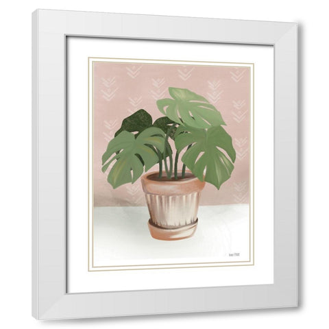 House Monstera Plant White Modern Wood Framed Art Print with Double Matting by House Fenway