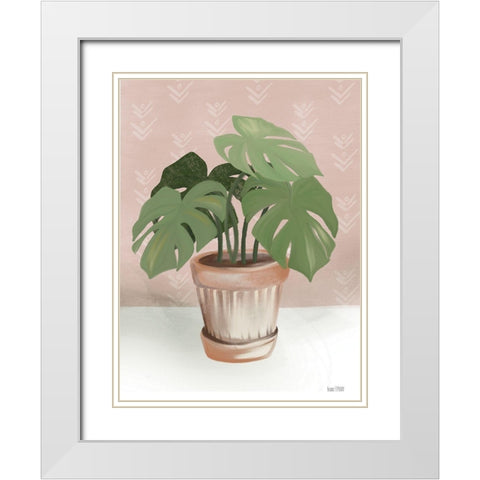 House Monstera Plant White Modern Wood Framed Art Print with Double Matting by House Fenway