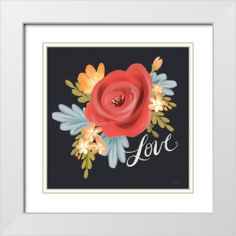 Love Floral White Modern Wood Framed Art Print with Double Matting by House Fenway