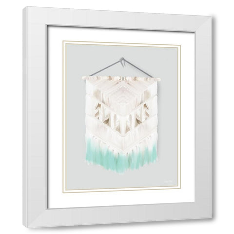 Aqua Bohemian Macrame White Modern Wood Framed Art Print with Double Matting by House Fenway