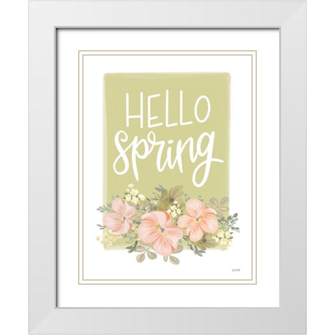 Hello Spring Floral White Modern Wood Framed Art Print with Double Matting by House Fenway