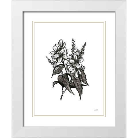 Pen and Ink Wildflower I White Modern Wood Framed Art Print with Double Matting by House Fenway