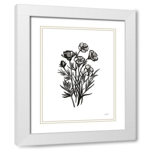 Pen and Ink Wildflower II White Modern Wood Framed Art Print with Double Matting by House Fenway