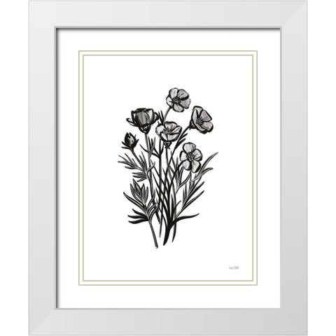 Pen and Ink Wildflower II White Modern Wood Framed Art Print with Double Matting by House Fenway