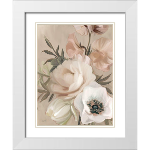 Blush Peony Bouquet White Modern Wood Framed Art Print with Double Matting by House Fenway