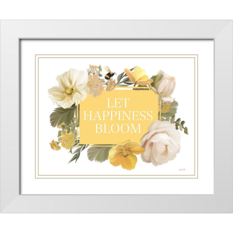 Let Happiness Bloom White Modern Wood Framed Art Print with Double Matting by House Fenway