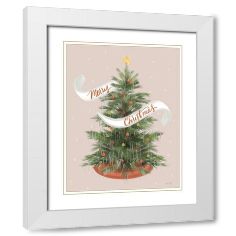 Merry Christmas Tinsel Tree White Modern Wood Framed Art Print with Double Matting by House Fenway