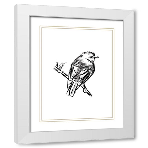 Songbird Sketch I White Modern Wood Framed Art Print with Double Matting by House Fenway