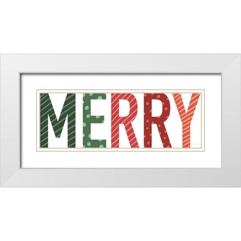 MERRY White Modern Wood Framed Art Print with Double Matting by House Fenway