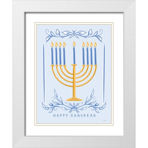 Happy Hanukkah White Modern Wood Framed Art Print with Double Matting by House Fenway