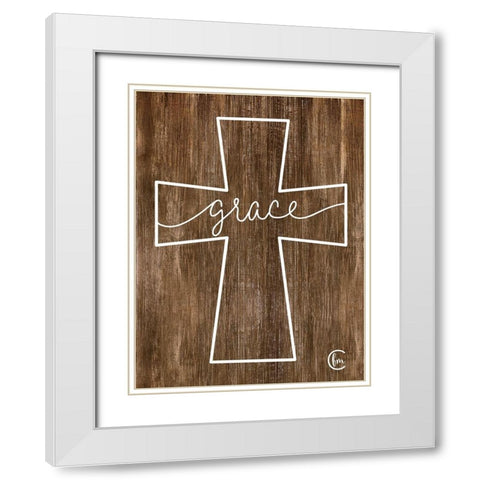 Grace Cross White Modern Wood Framed Art Print with Double Matting by Fearfully Made Creations
