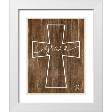 Grace Cross White Modern Wood Framed Art Print with Double Matting by Fearfully Made Creations