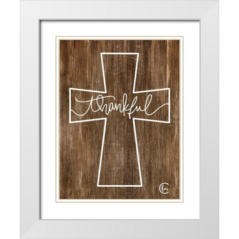 Thankful Cross White Modern Wood Framed Art Print with Double Matting by Fearfully Made Creations