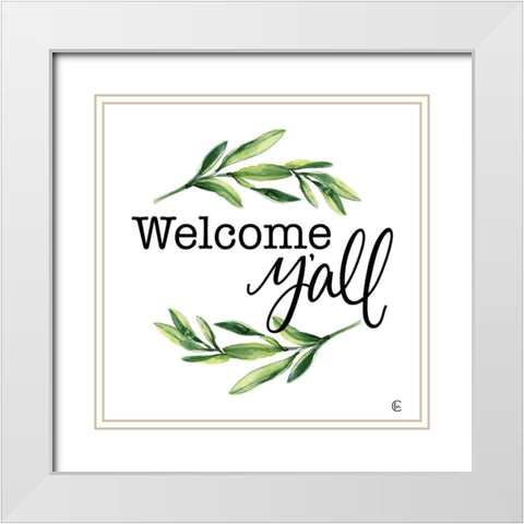 Welcome Yall White Modern Wood Framed Art Print with Double Matting by Fearfully Made Creations
