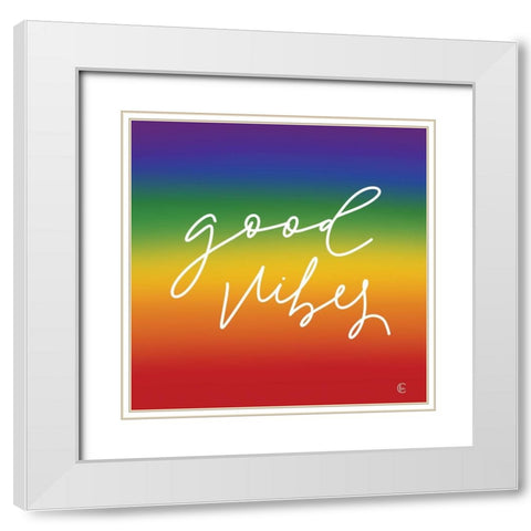 Rainbow Good Vibes White Modern Wood Framed Art Print with Double Matting by Fearfully Made Creations