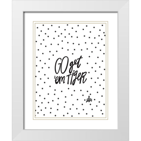 Go Getem Tiger White Modern Wood Framed Art Print with Double Matting by Barrett, Erin