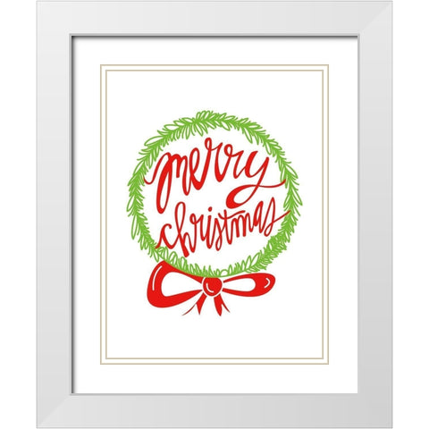 Merry Christmas Wreath    White Modern Wood Framed Art Print with Double Matting by Barrett, Erin