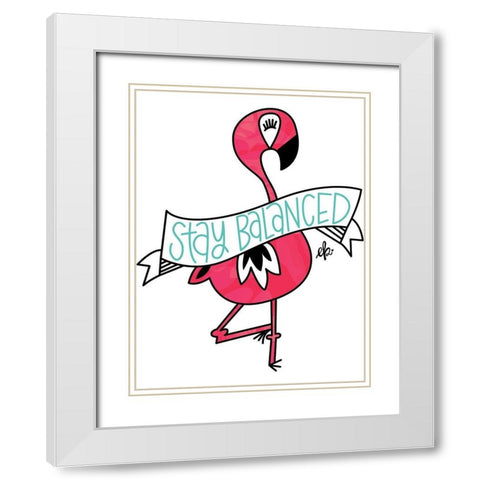 Flamingo Stay Balanced White Modern Wood Framed Art Print with Double Matting by Barrett, Erin