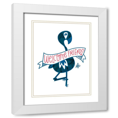 Flamingo Welcome Friends White Modern Wood Framed Art Print with Double Matting by Barrett, Erin