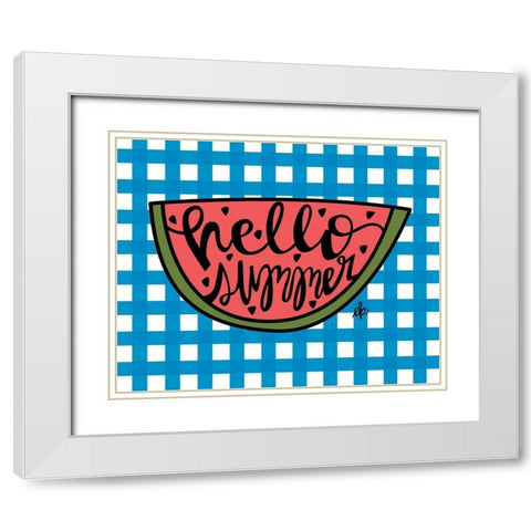Hello Summer Watermelon White Modern Wood Framed Art Print with Double Matting by Barrett, Erin