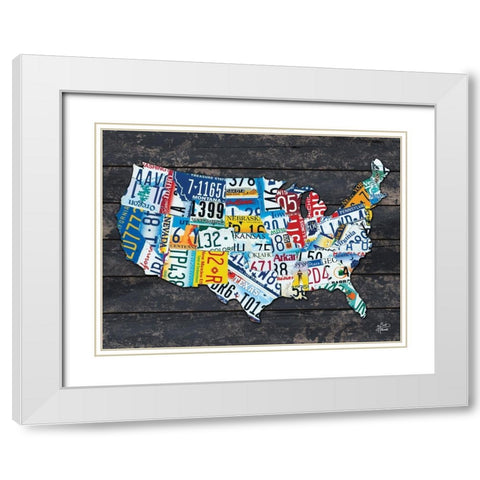 USA License Plate Map White Modern Wood Framed Art Print with Double Matting by Hallowell, Britt