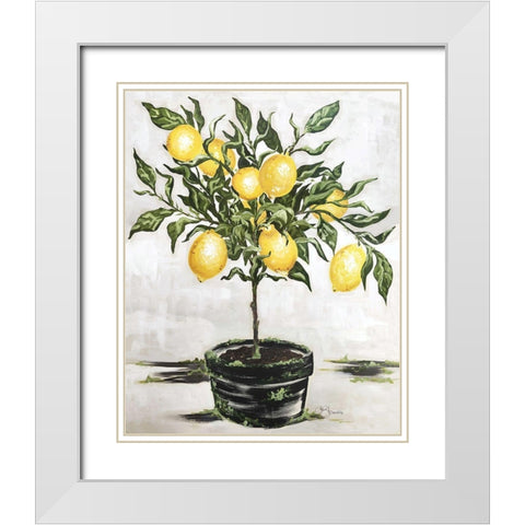 Lemon Tree White Modern Wood Framed Art Print with Double Matting by Hollihocks Art