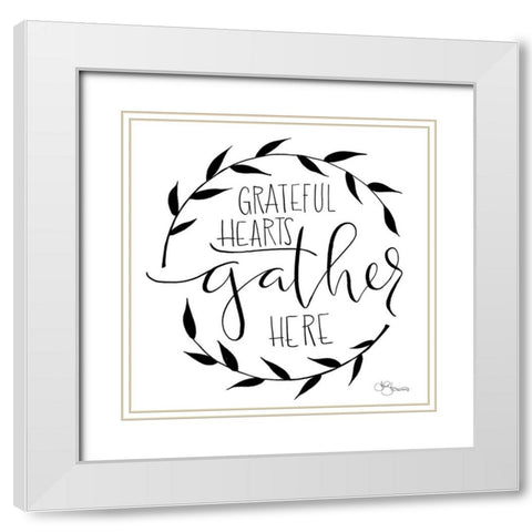 Grateful Hearts Gather Here White Modern Wood Framed Art Print with Double Matting by Hollihocks Art
