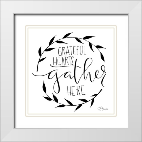 Grateful Hearts Gather Here White Modern Wood Framed Art Print with Double Matting by Hollihocks Art
