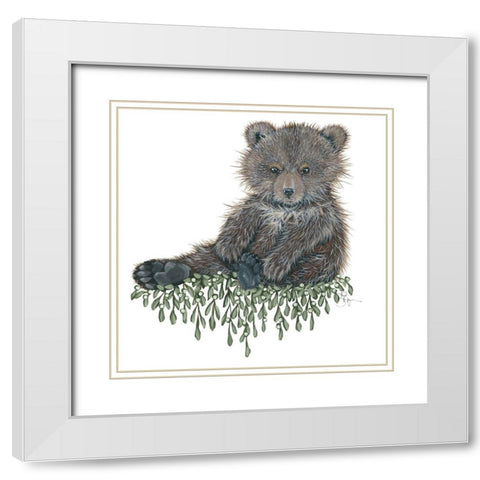Baby Bear White Modern Wood Framed Art Print with Double Matting by Hollihocks Art