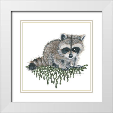 Baby Raccoon White Modern Wood Framed Art Print with Double Matting by Holllihocks Art