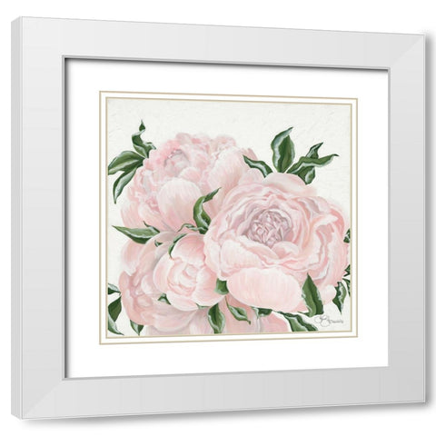 Pink Flowers White Modern Wood Framed Art Print with Double Matting by Holllihocks Art
