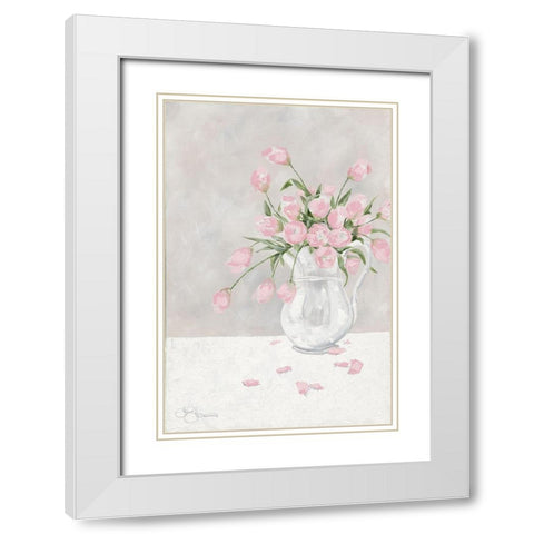 Pink Tulips White Modern Wood Framed Art Print with Double Matting by Holllihocks Art