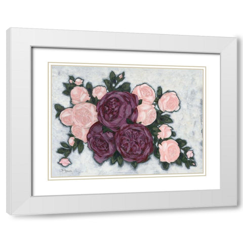 English Roses White Modern Wood Framed Art Print with Double Matting by Holllihocks Art