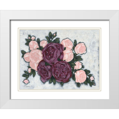 English Roses White Modern Wood Framed Art Print with Double Matting by Holllihocks Art