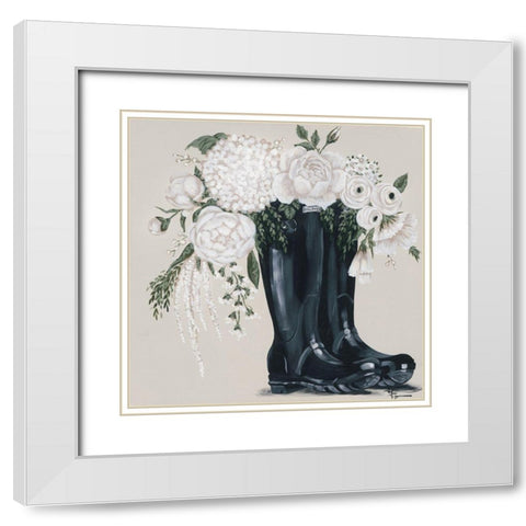 Flowers and Black Boots White Modern Wood Framed Art Print with Double Matting by Hollihocks Art