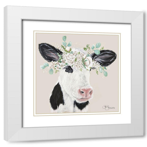 Patience the Cow White Modern Wood Framed Art Print with Double Matting by Hollihocks Art