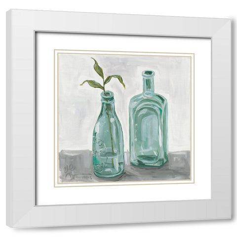 Glass Bottles White Modern Wood Framed Art Print with Double Matting by Hollihocks Art