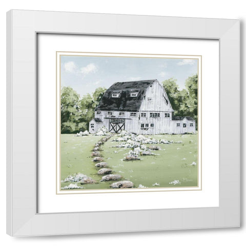 White Barn in the Field   White Modern Wood Framed Art Print with Double Matting by Hollihocks Art
