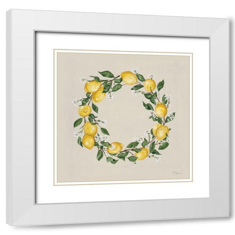 Lemon Wreath White Modern Wood Framed Art Print with Double Matting by Hollihocks Art
