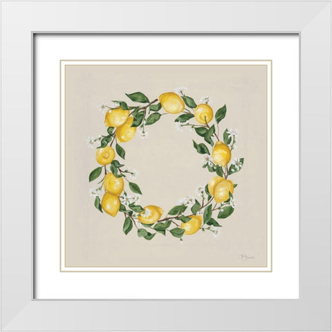 Lemon Wreath White Modern Wood Framed Art Print with Double Matting by Hollihocks Art