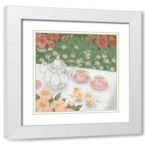 Tea Party White Modern Wood Framed Art Print with Double Matting by Hollihocks Art